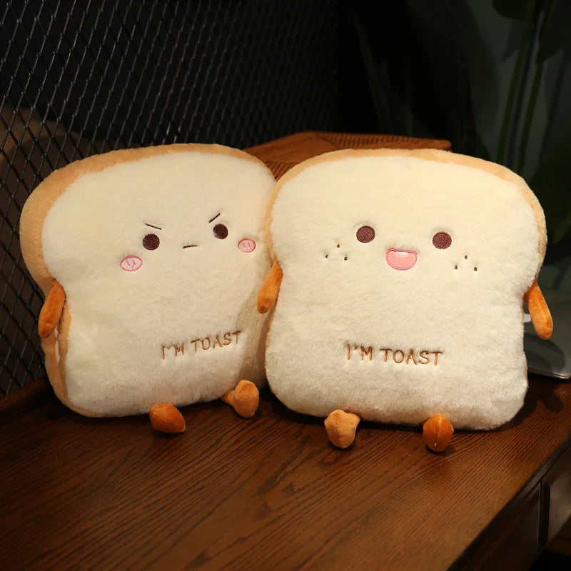Plush Toast Pillow Cute Bread Stuffed Simulation Food Plushie Soft Warm Hand Pillow Cushion Home Decora Kids Toy Birthday Gift