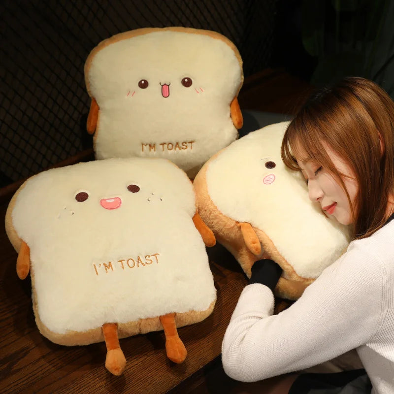 Plush Toast Pillow Cute Bread Stuffed Simulation Food Plushie Soft Warm Hand Pillow Cushion Home Decora Kids Toy Birthday Gift